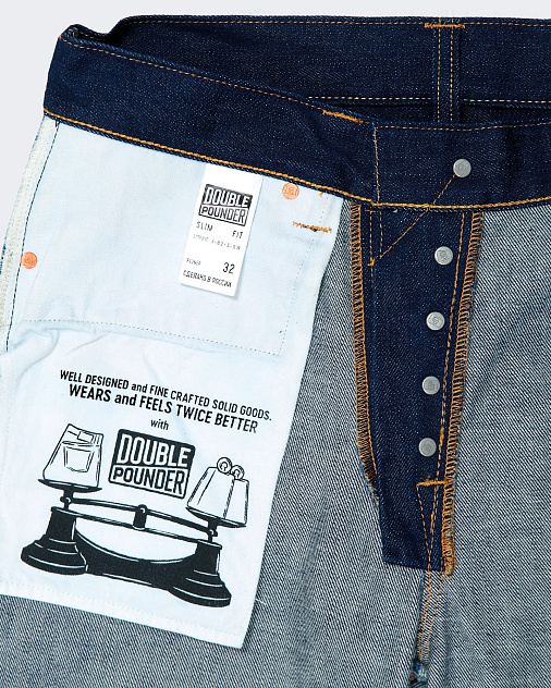 Джинсы DOUBLE POUNDER X-02-S-OW Selvedge Slim Fit — раскладка спереди